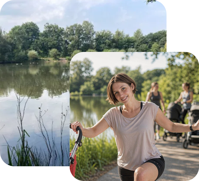 Buggyfit am Friedrichshulder See: Übung am Kinderwagen